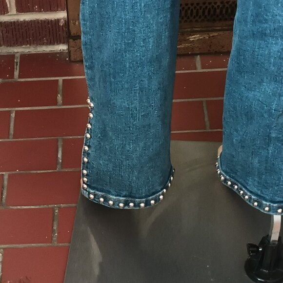 Lascana Studded Split Hem Jeans 4 Silver Rivets along Pockets Straight Leg - Picture 7 of 10